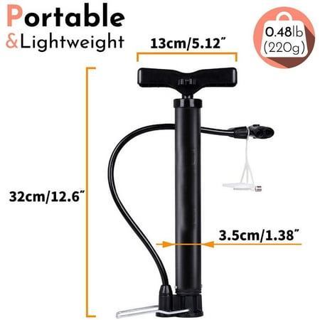 Bike Floor Air Pump Portable Bicycle Ball Inflator Kit W// Gauge Foot 120//140PSI